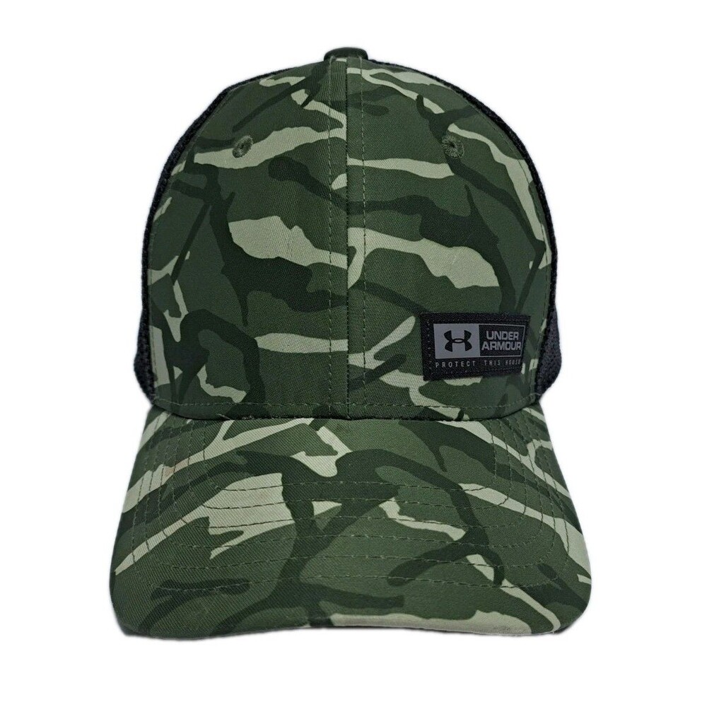Under Armour Hunting Hat Youth Size Snapback Green Black Trucker Mesh Camo Cap